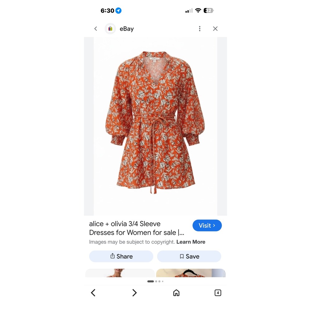 Alice + Olivia Orange Floral Linen Blend V-Neck Mini Dress Resort Summer Size XS